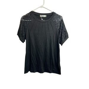 yunjey womens short sleeve lace shoulder black shirt size small